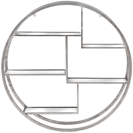 large circular silver wall hanging multi shelf