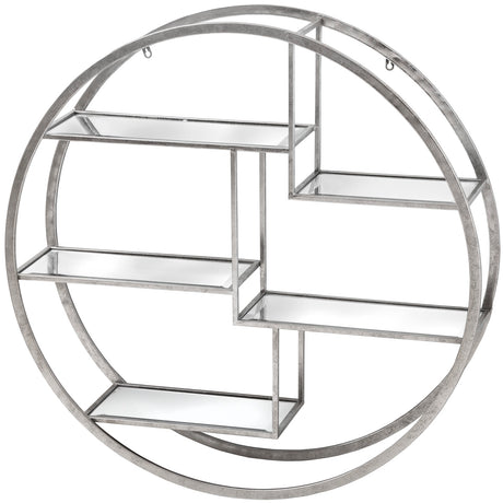 large circular silver wall hanging multi shelf