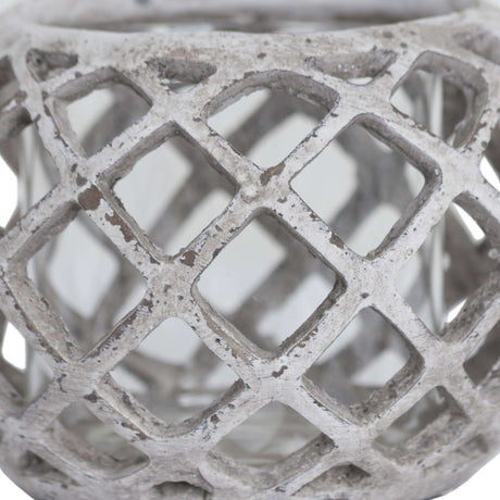 large round ceramic lattice hurricane lantern