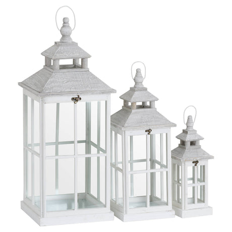 set of 3 white window style lanterns with open top