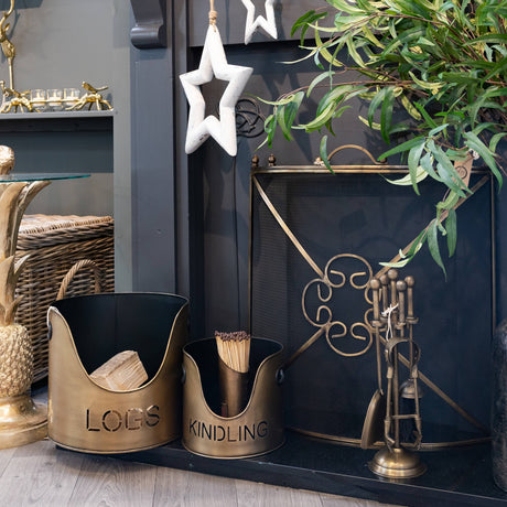 bronze finish logs and kindling buckets matchstick holder