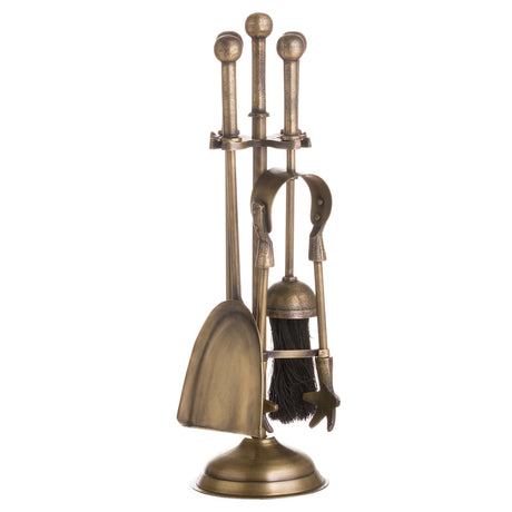 ball topped companion set in antique brass