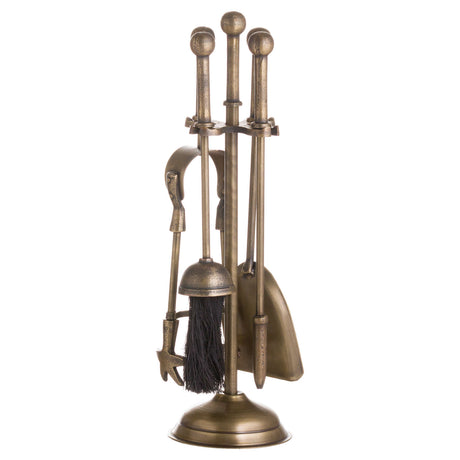 ball topped companion set in antique brass