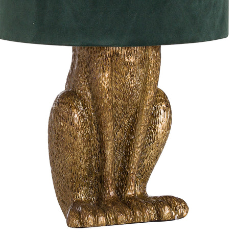 antique gold hare table lamp with green velvet shade