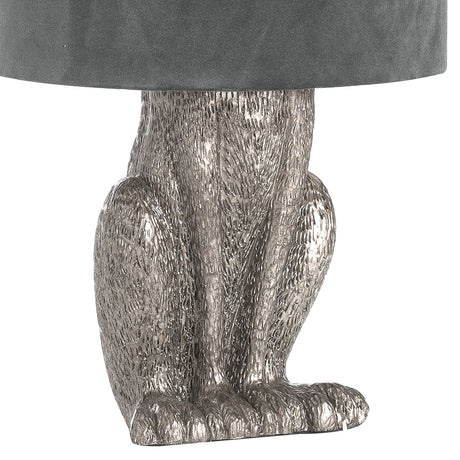 silver hare table lamp with grey velvet shade