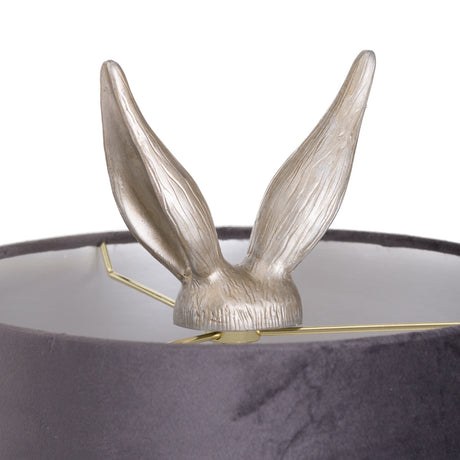 silver hare table lamp with grey velvet shade