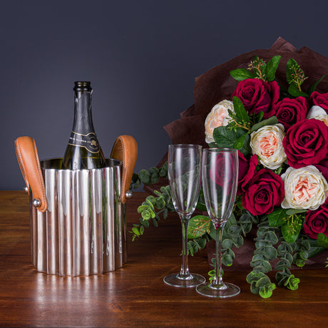 silver fluted leather handled single champagne cooler