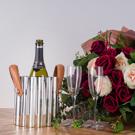 silver fluted leather handled single champagne cooler