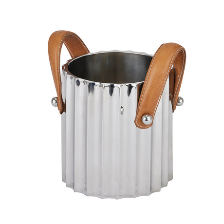 silver fluted leather handled single champagne cooler