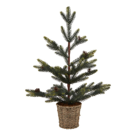 medium spruce tree with wicker basket