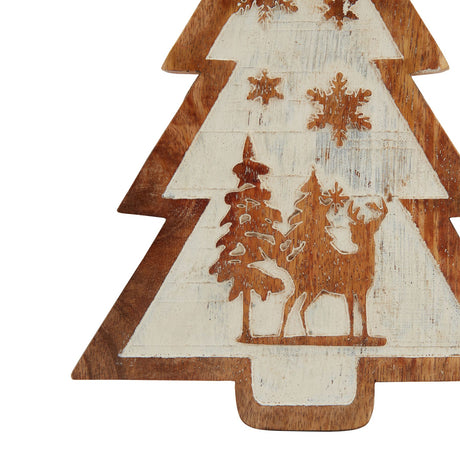 natural wooden snow scene tree decoration