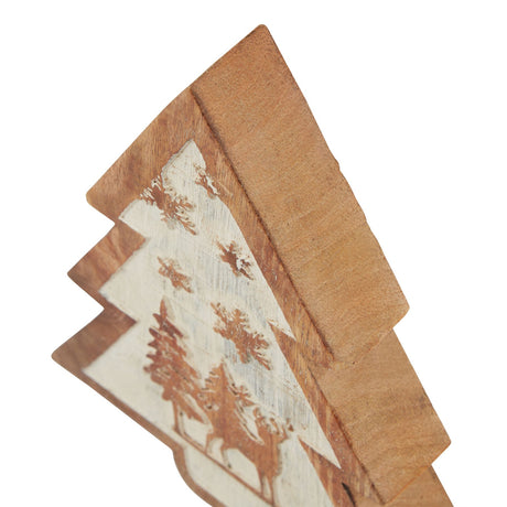 natural wooden snow scene tree decoration