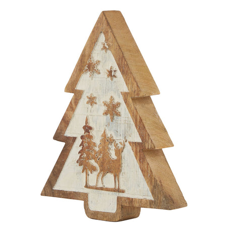 natural wooden snow scene tree decoration