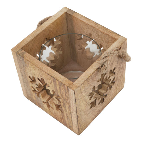 natural wooden snowflake tealight candle holder