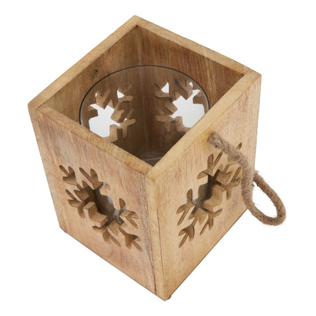 natural wooden large snowflake tealight candle holder