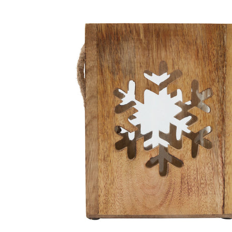 natural wooden large snowflake tealight candle holder