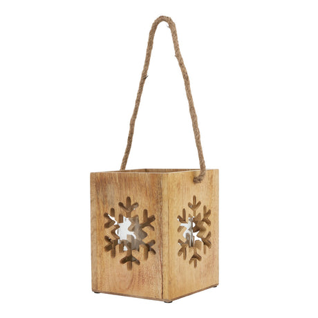 natural wooden large snowflake tealight candle holder