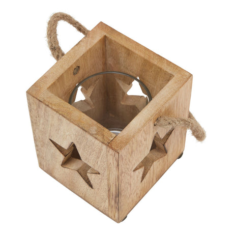 natural wooden small star tealight candle holder