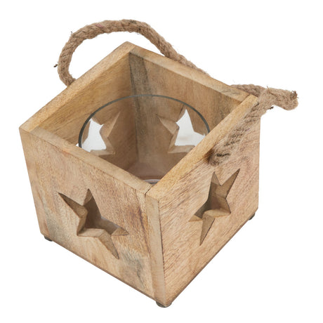 natural wooden star tealight candle holder