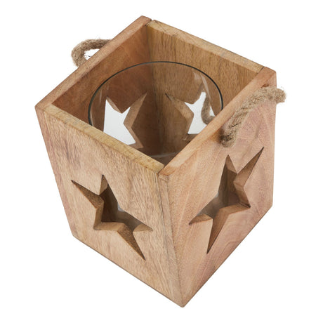 natural wooden large star tealight candle holder