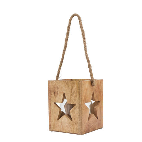natural wooden large star tealight candle holder