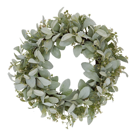 winter wreath with lambs ear and wax flower