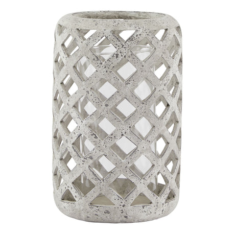large grey stone effect hurricane lantern