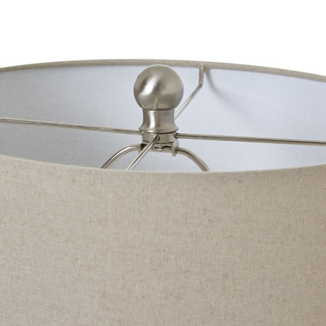 white ceramic ginger jar lamp with linen shade
