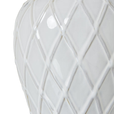 white ceramic ginger jar lamp with linen shade