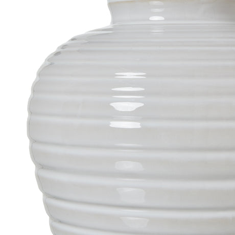 white ceramic pot lamp with linen shade