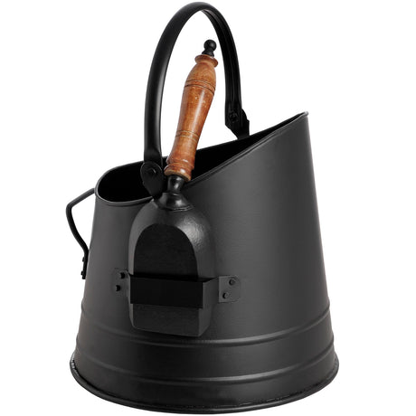 black coal bucket with teak handle shovel