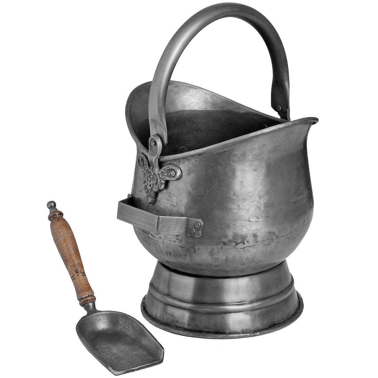antique pewter coal bucket with shovel