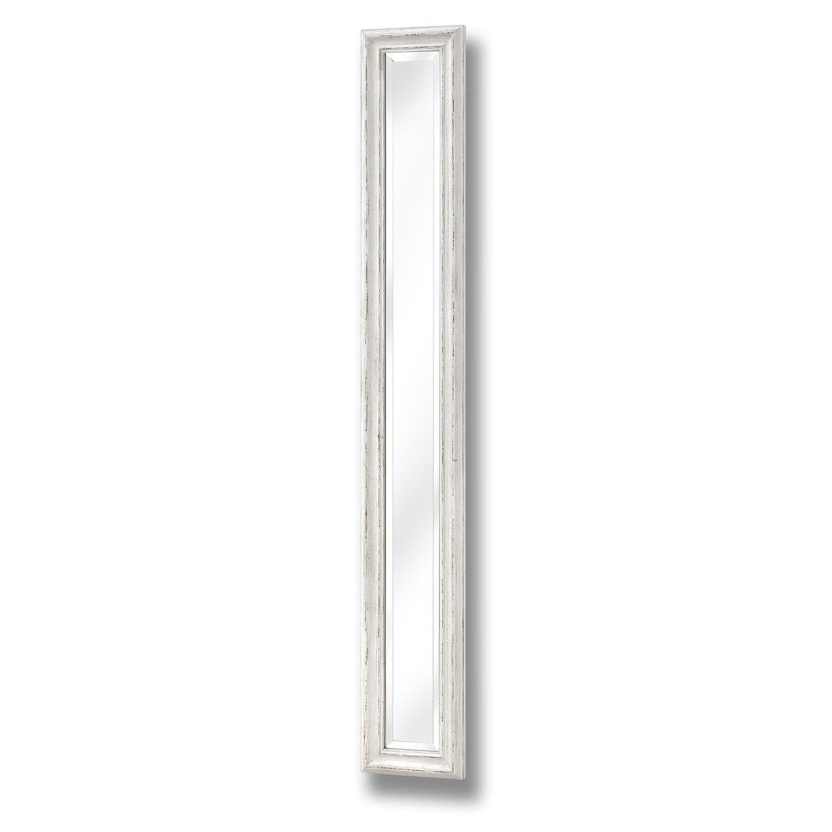 antique white frame narrow wall mirror