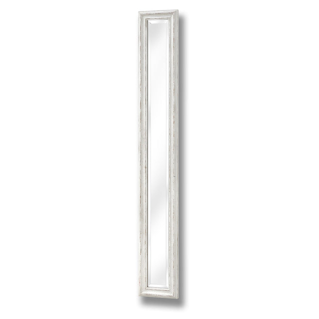 antique white frame narrow wall mirror