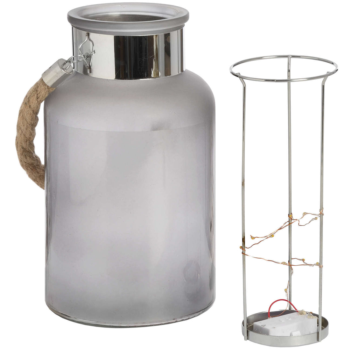 frosted glass lantern with rope detail and interior led