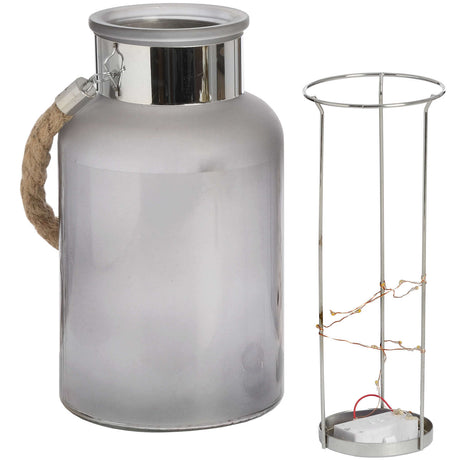 frosted glass lantern with rope detail and interior led