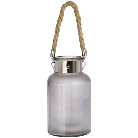 frosted glass lantern with rope detail and interior led