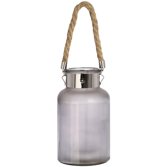 frosted glass lantern with rope detail and interior led