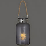 frosted grey glass lantern with rope detail and led