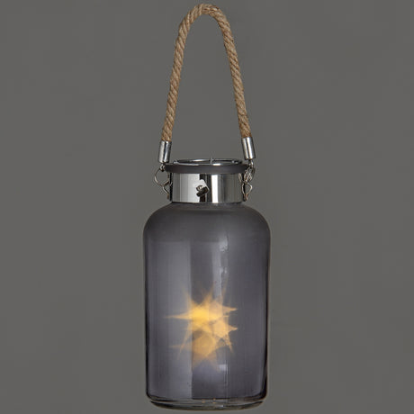 frosted grey glass lantern with rope detail and led