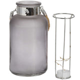 frosted grey glass lantern with rope detail and led