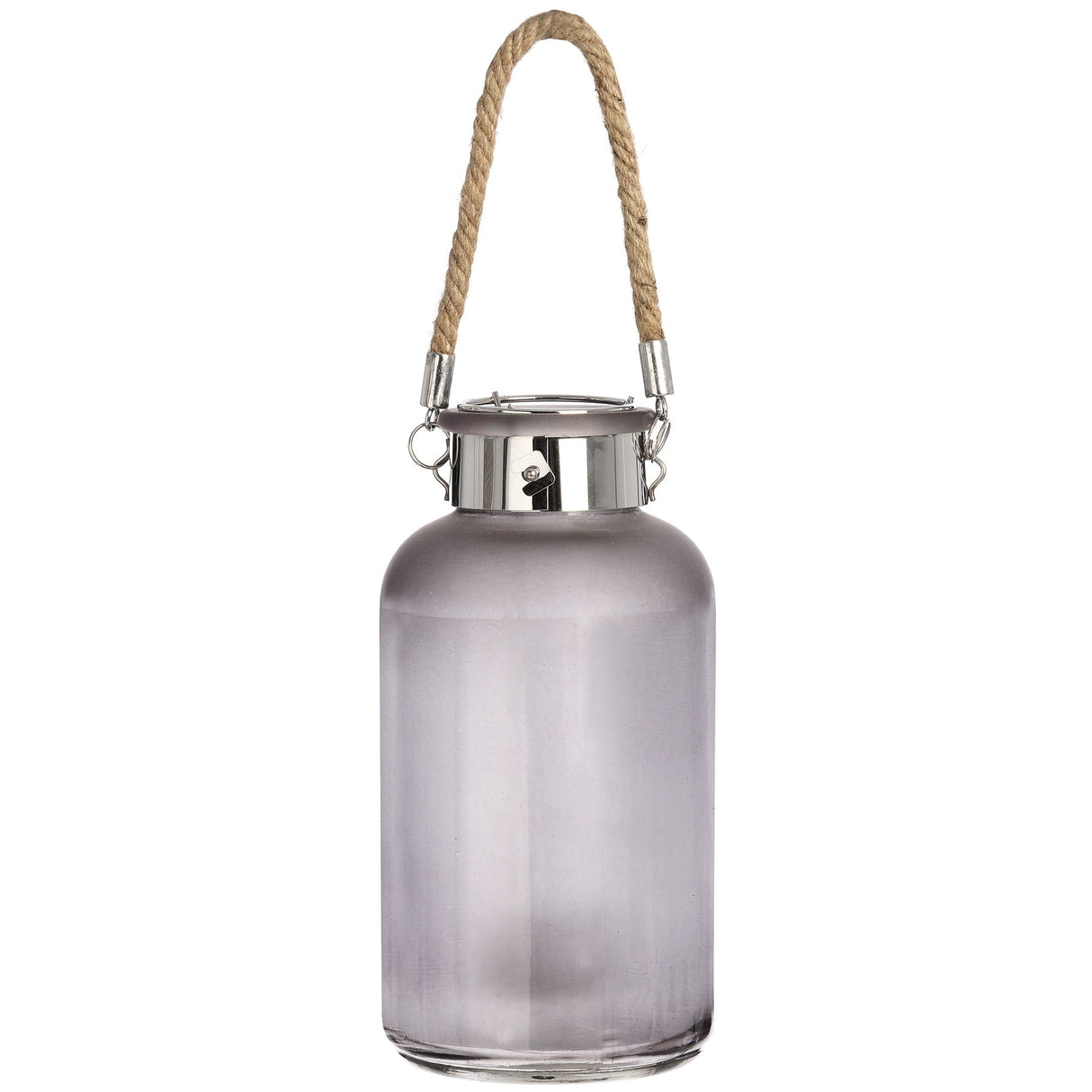 Violette Frosted Grey Glass Lantern with Rope Detail and LED