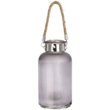frosted grey glass lantern with rope detail and led