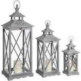 Eliane Set Of Three Wooden Lanterns With Traditional Cross Section