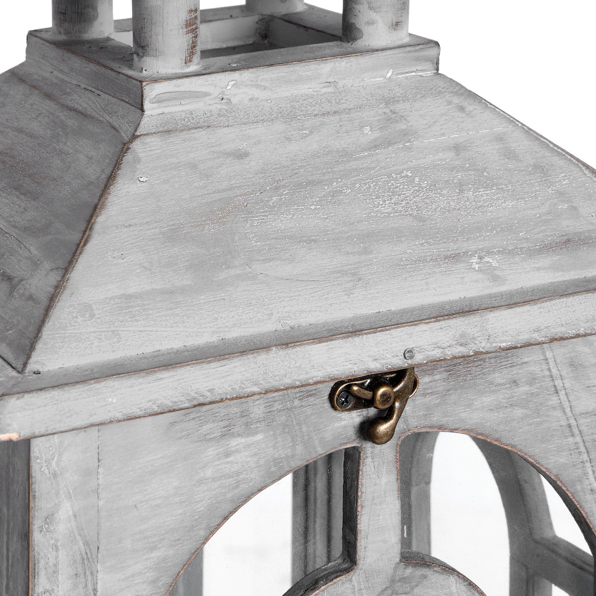 set of three wooden lanterns with archway design