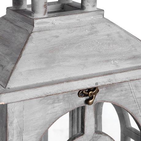 set of three wooden lanterns with archway design