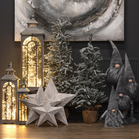 set of three wooden lanterns with archway design