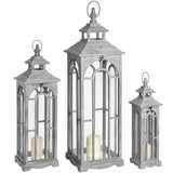 set of three wooden lanterns with archway design