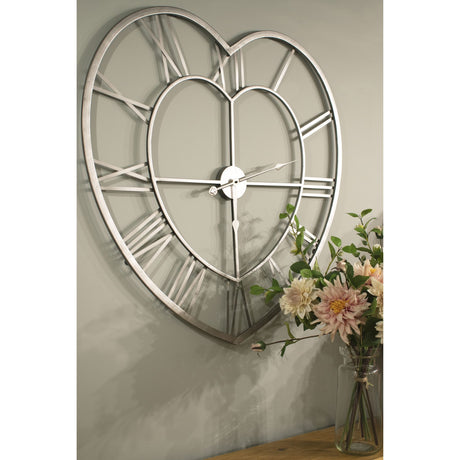 silver heart skeleton wall clock