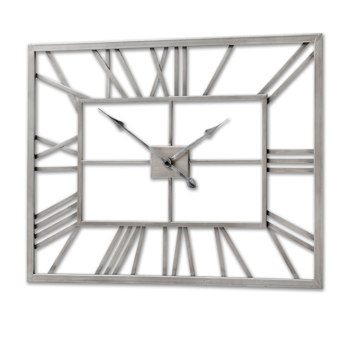 silver rectangular skeleton wall clock